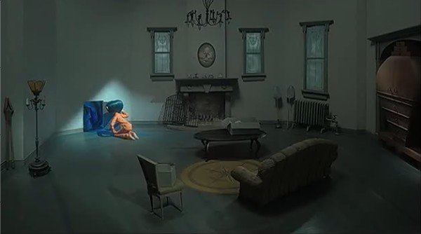 Coraline, la protagonista de la película animada de Henry Selick, a punto de cruzar la puerta que le lleva a un mundo paralelo